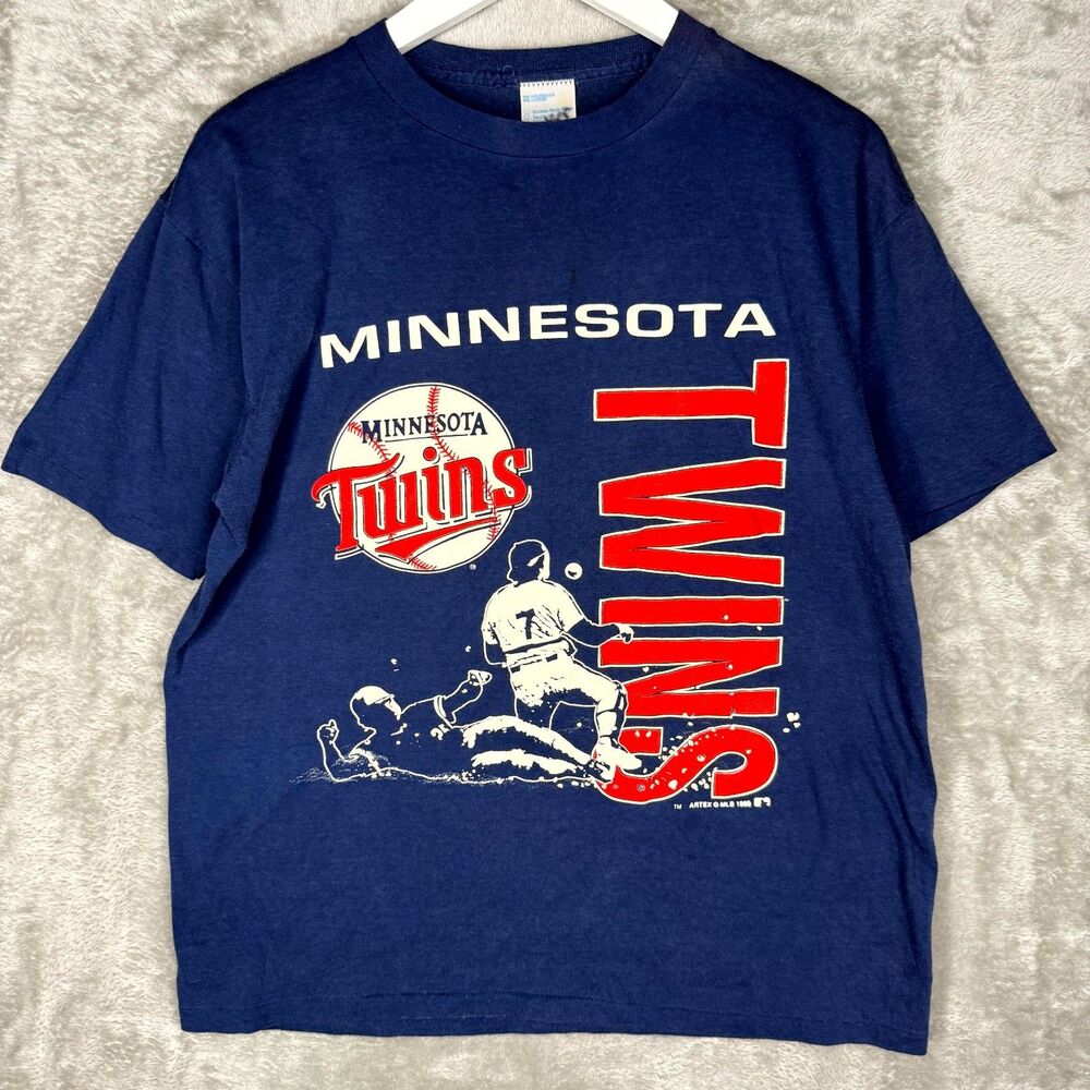 Vtg 90s Minnesota Twins T-Shirt Mens Medium Blue Baseball Single Stitch Artex
